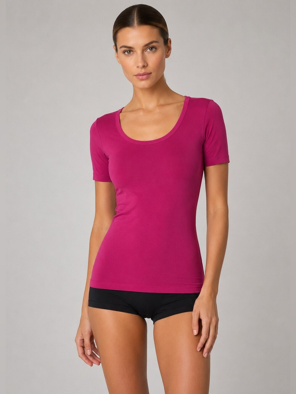 Wolford Revolve Crew Neck Fushia Hot Pink T-shirt Tee Short Sleeve Top Size XS